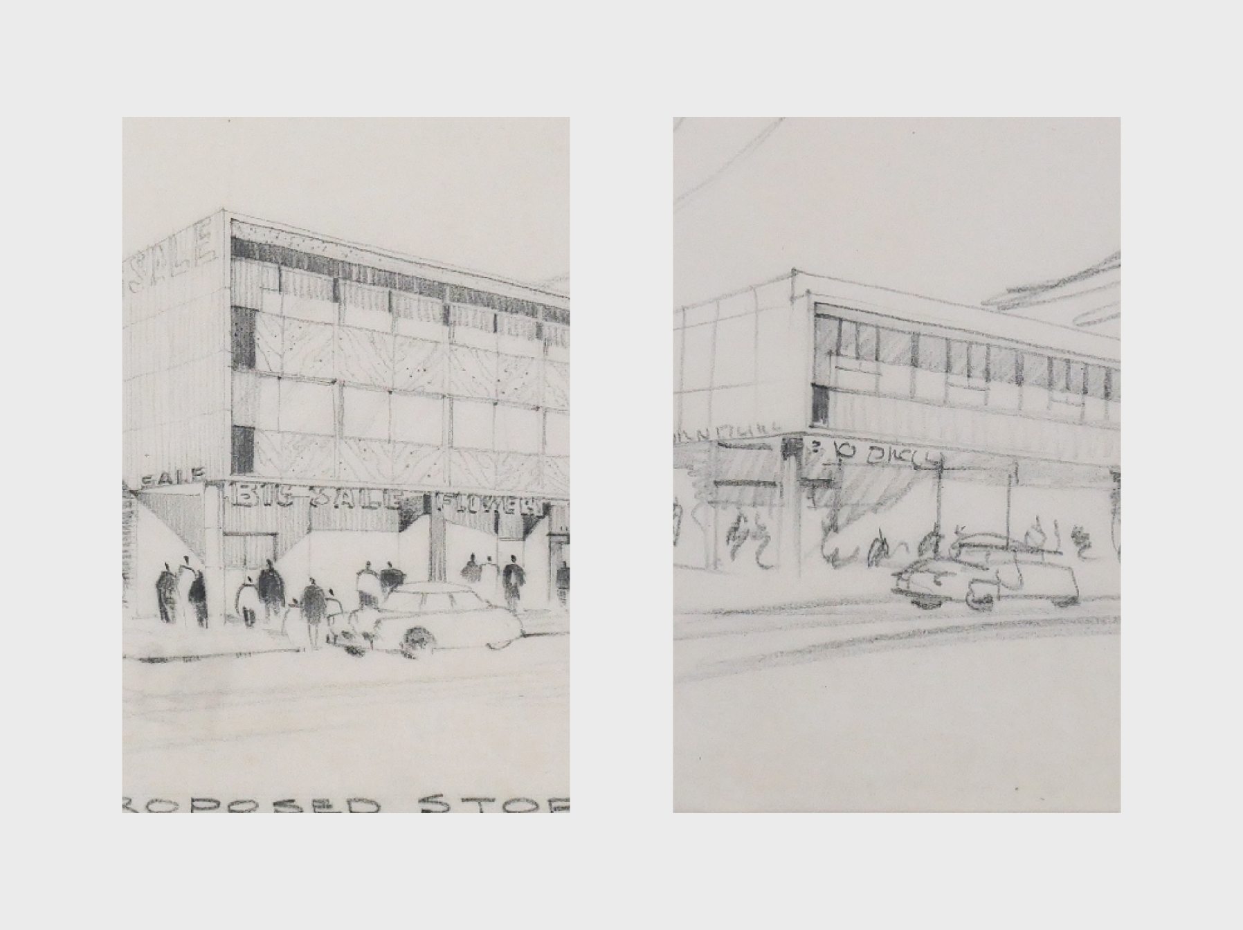 Roy Watanabe preliminary drawing of a Midcentury Modern residence in California Circa 1951.