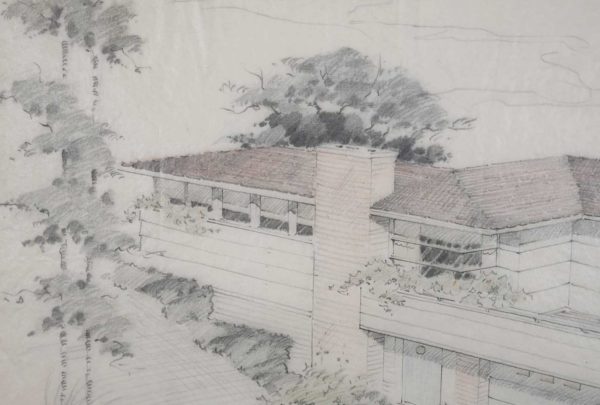 House rendering by Watanabe using colored pencil on paper